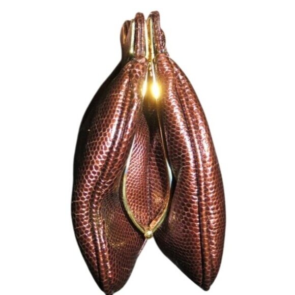 J. TIRAS Metallic Copper Snakeskin Embossed Leather Crossbody Jeweled Clutch bag - Picture 5 of 15